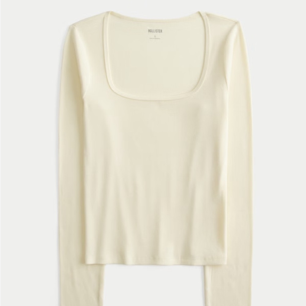 Hollister Ivory Cream Square Neck Long Sleeve Top | Size XL | Great Condition